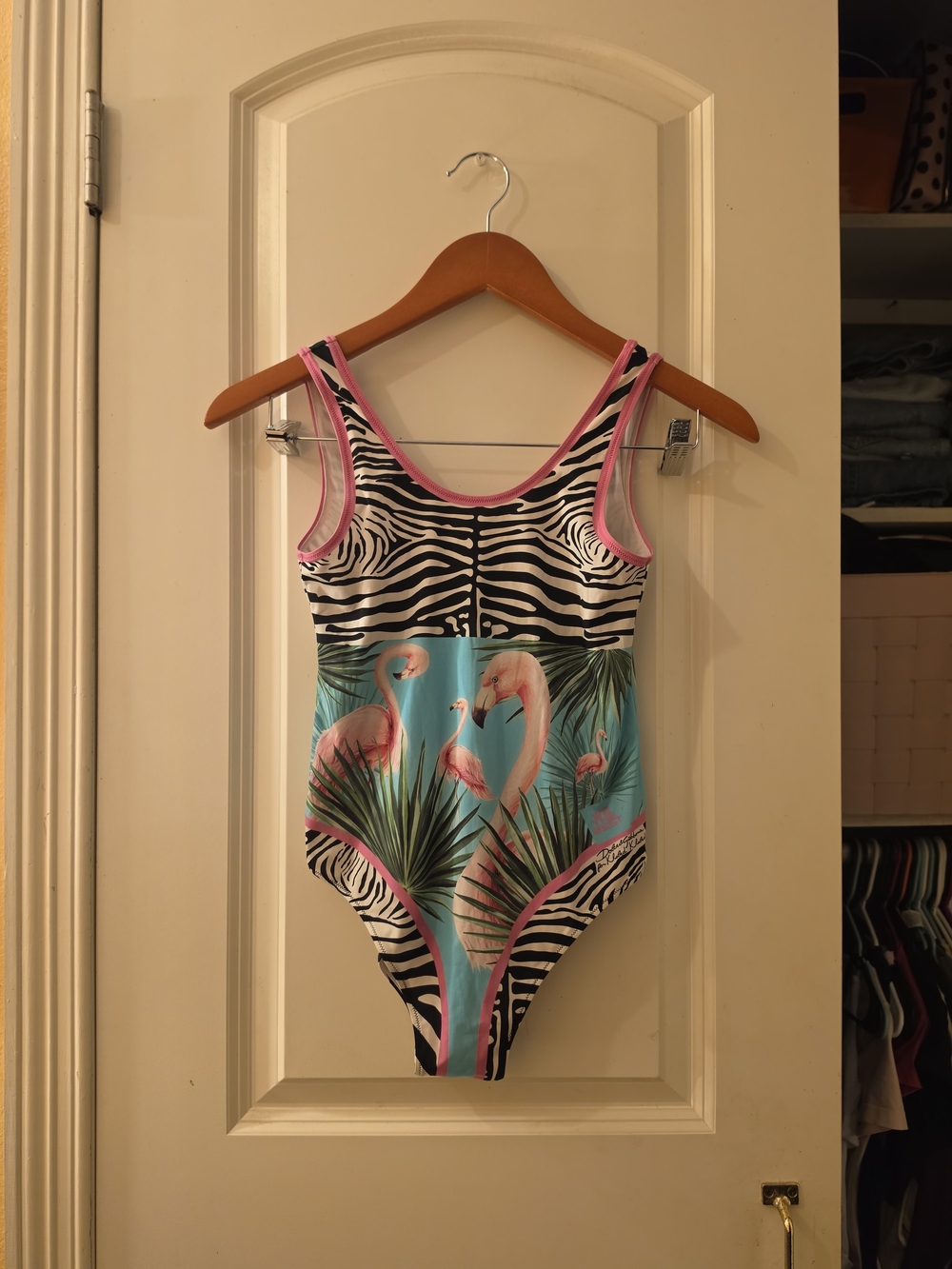 Dolce & Gabbana Khaled Swimsuit Sz 9/10 Zebra/flamingo